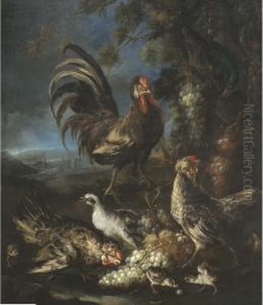 Gallinacei E Uva In Un Paesaggio Oil Painting by Il Crivellino Giovanni Crivelli