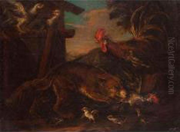 Volpe Che Caccia Le Galline Oil Painting by Angelo Maria Crivelli, Il Crivellone