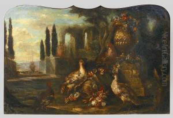 Paysage Imaginaire Au Vase Medicis Et Poules Faisanes by Angelo Maria Crivelli, Il Crivellone