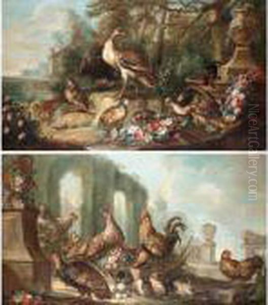 Still Lifes With Gamebirds In Parkland Landscapes Oil Painting by Angelo Maria Crivelli, Il Crivellone