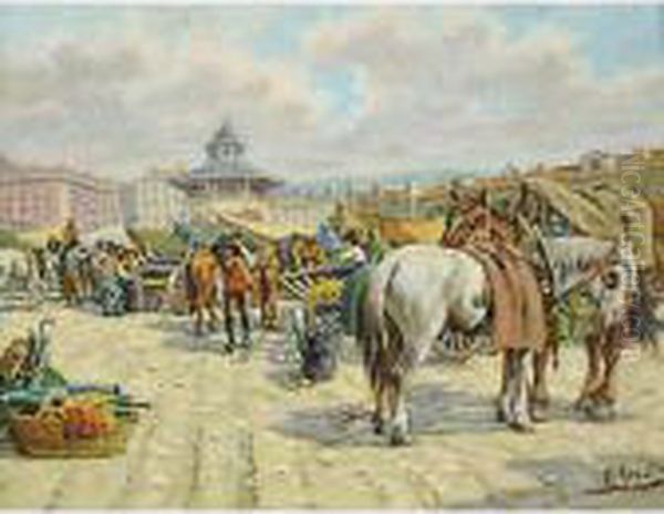 Trieste, Piazza Oberdan Oil Painting by Ernesto Croci