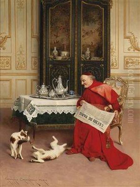 Cat Games Oil Painting by Georges Croegaert