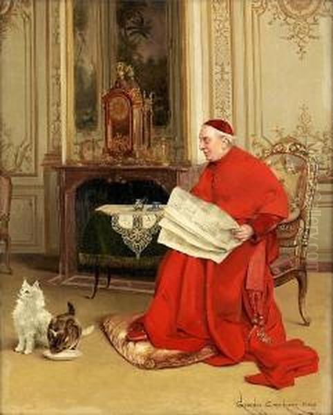 Reading The News Oil Painting by Georges Croegaert