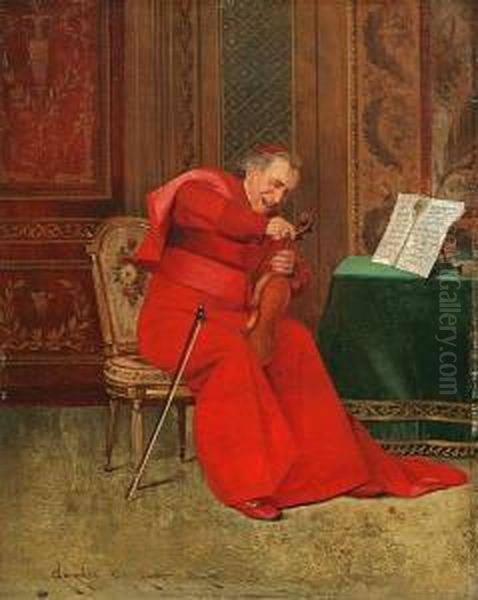 Tuning The Violin Oil Painting by Georges Croegaert