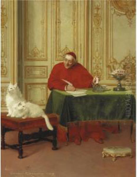 The Cardinal's Cats Oil Painting by Georges Croegaert