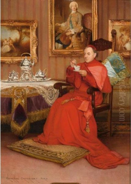 Tea Time Oil Painting by Georges Croegaert