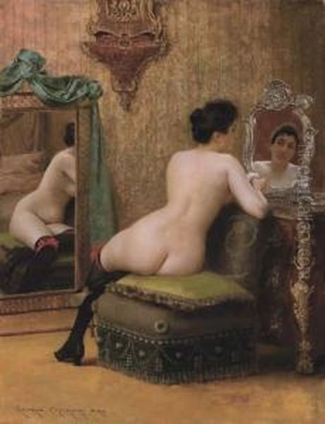 Femme Au Boudoir Oil Painting by Georges Croegaert