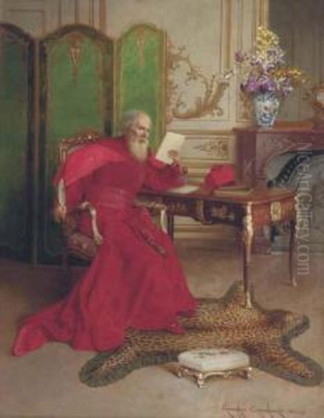 The Cardinal Reading A Letter Oil Painting by Georges Croegaert