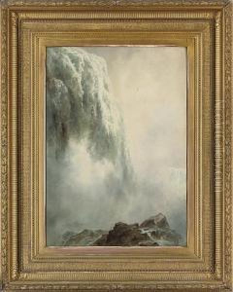 Niagara Falls From Under Goat Island Oil Painting by Arthur Croft