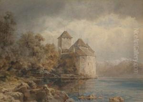 Castle Of Chillon, Lake Of Geneve Oil Painting by Arthur Croft