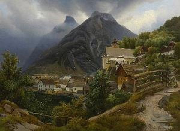 Blick Auf Hallstatt Am Hallstatter
 See Oil Painting by Georg Heinrich Croll Crola