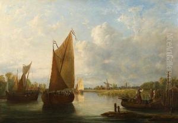 Dutch River Landscape, Oil On Canvas Oil Painting by John Berney Crome