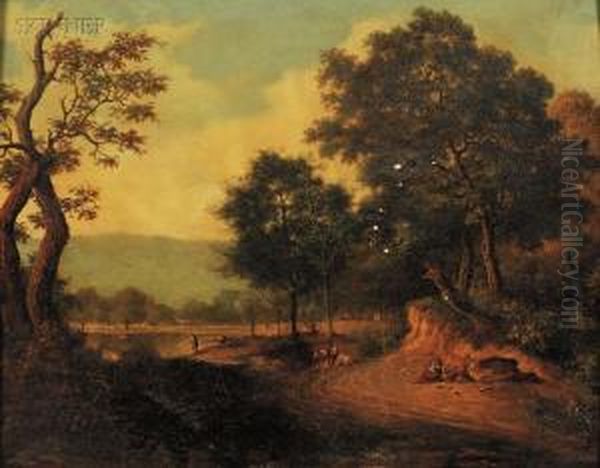 Figures On A Road By The River Oil Painting by John Berney Crome