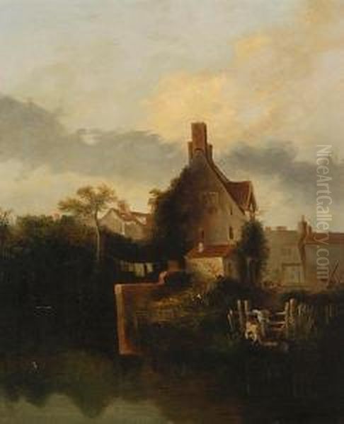 St Martins, Norwich, By The River Wensum. Oil Painting by John Berney Crome