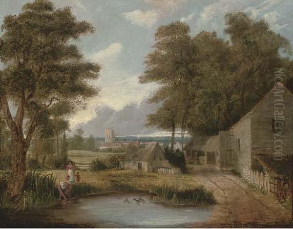 The Farm Pond Oil Painting by John Berney Crome