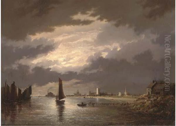 Great Yarmouth By Moonlight Oil Painting by John Berney Crome