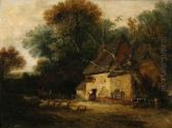 Sheep By A Woodland Cottage Oil Painting by John Berney Crome