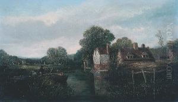 View Of Cottages At Thorpe On The River Yare Near Norwich Oil Painting by John Berney Crome