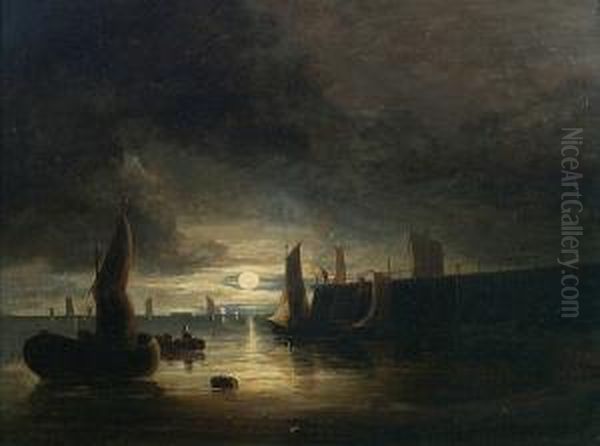 Yarmouth Jetty, Moonlight Oil Painting by John Berney Crome