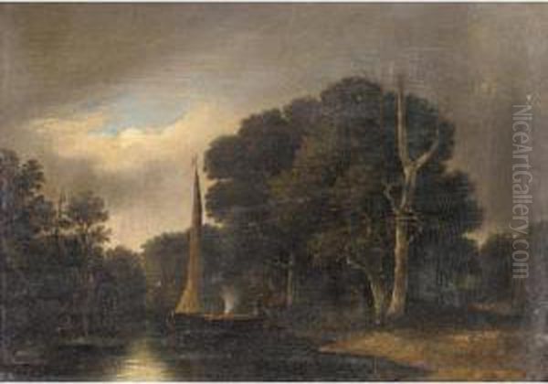 Moonrise On The Bure, Norfolk Oil Painting by John Berney Crome