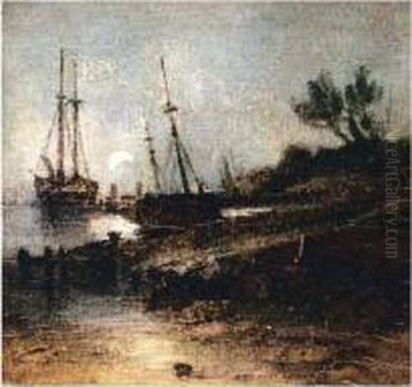 Boats At Anchor Oil Painting by John Berney Crome