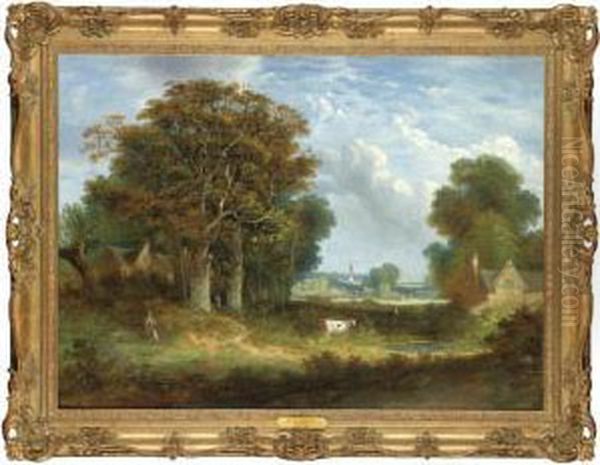 Wooded Landscape With A Distant View In Norfolk Oil Painting by William Henry Crome