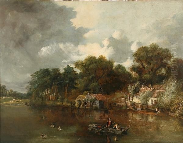 Punt In A River Landscape Oil Painting by William Henry Crome