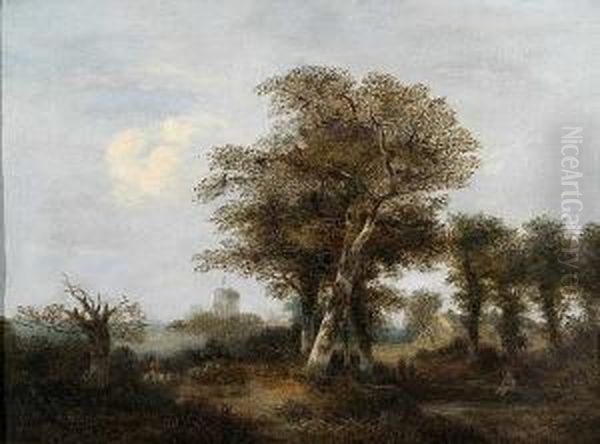 Norfolk Landscape With Figures And Windmill Oil Painting by William Henry Crome