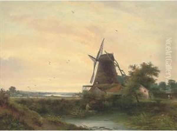 The Estuary; And The Windmill Oil Painting by William Henry Crome