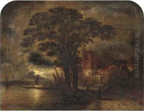 Chelsea Old Church At Moonlight Oil Painting by William Henry Crome