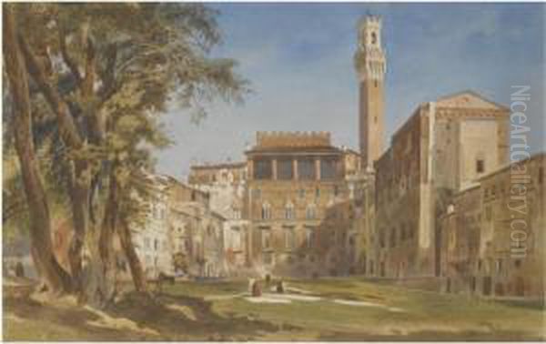 Piazza Del Mercato, Siena Oil Painting by Thomas Hartley Cromek