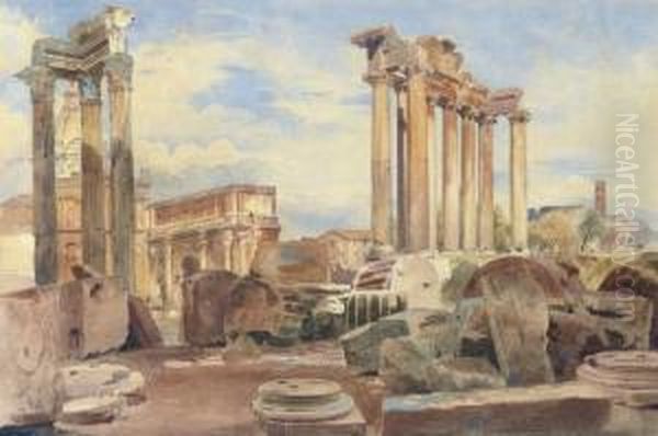 The Arch Of Septimius Severus And The Temple Of Vespasian, Rome, Italy Oil Painting by Thomas Hartley Cromek