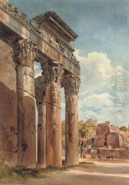 The Temple Of Antoninus And Faustina In The Forum, Rome Oil Painting by Thomas Hartley Cromek