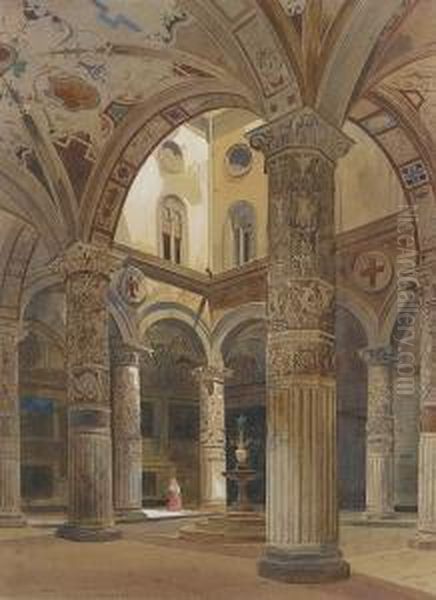 The Courtyard Of The Palazzo Vecchio, Florence Oil Painting by Thomas Hartley Cromek