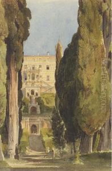 Villa D'este, Tivoli, Italy Oil Painting by Thomas Hartley Cromek