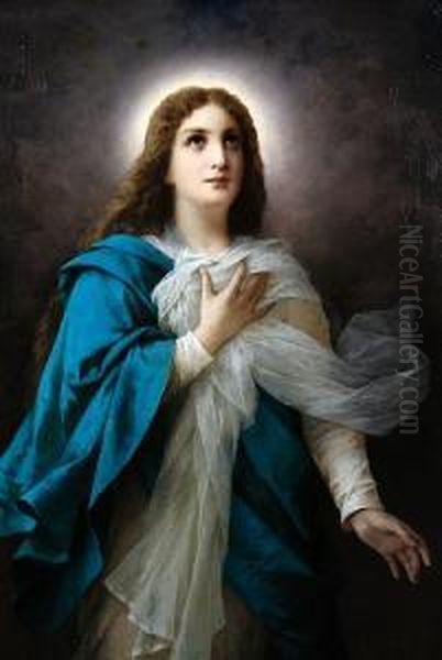 The Virgin Mary Wearing A Blue Cloak Oil Painting by Luigi Crosio