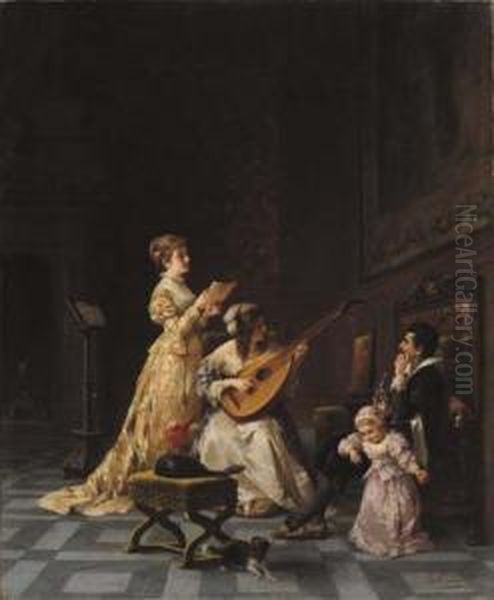 Lezione Di Musica Oil Painting by Luigi Crosio