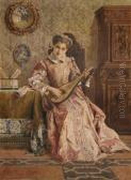 La Dama E La Musica Oil Painting by Luigi Crosio