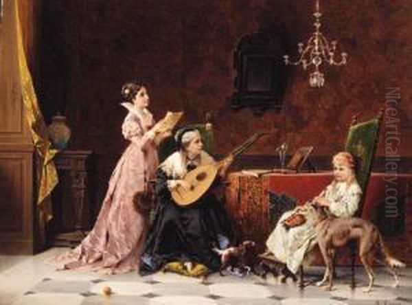 Scene De Musique Oil Painting by Luigi Crosio