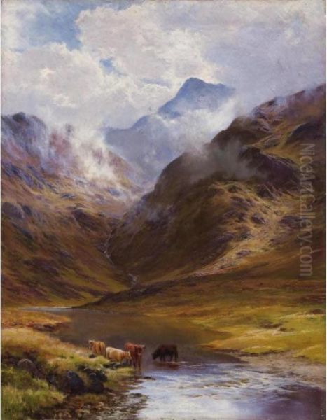 Gebirgslandschaft Mit Kuhen Oil Painting by James Henry Crossland