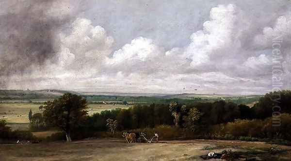 Landscape: Ploughing Scene in Suffolk, A Summerland 1824 Oil Painting by John Constable