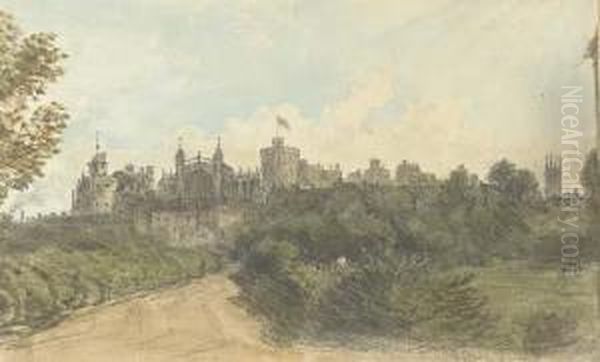 A View Of Windsor Castle From Clewer Lane Oil Painting by Dr. William Crotch