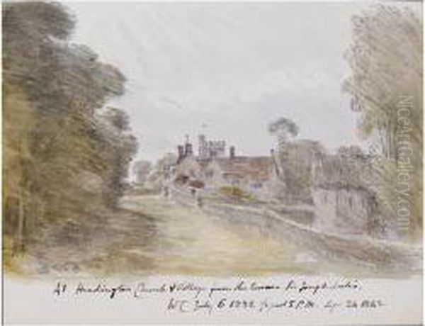 Headington Church And Village 
From The Terrace Of Sir Joseph Lock's; The Gardener's Boy At Sir Joseph 
Lock's At Headington Oil Painting by Dr. William Crotch