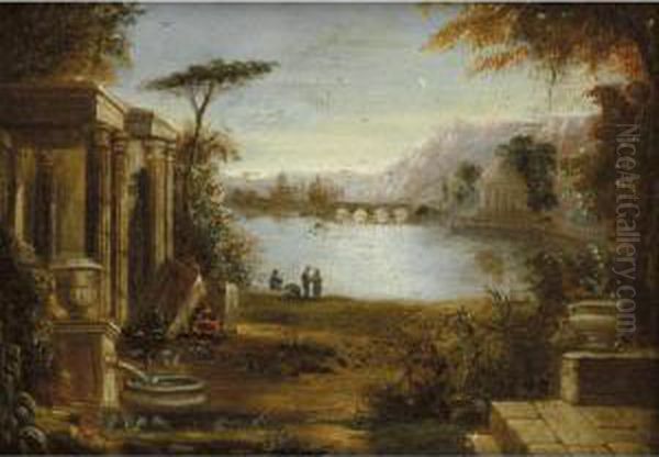 Italianate Landscape Oil Painting by William Crouch