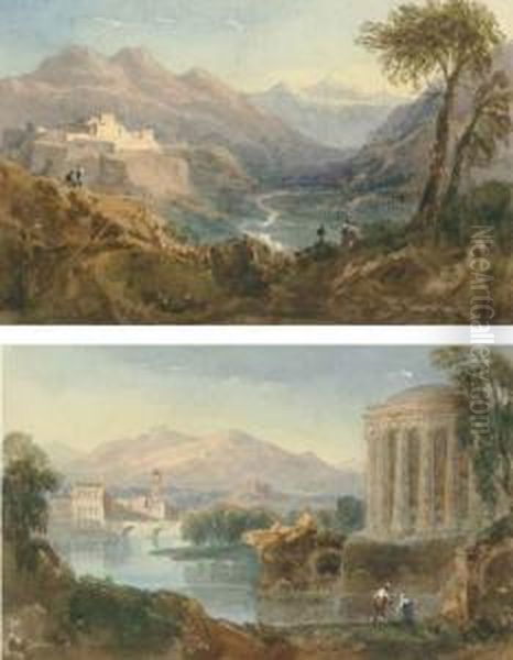 An Extensive Capriccio Landscape Oil Painting by William Crouch