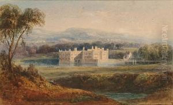 View Of A Stately House; Romantic Architectural View; View Towards A City Oil Painting by William Crouch