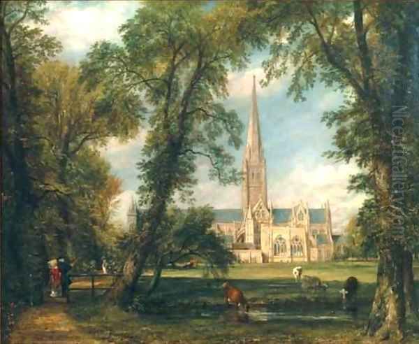 Salisbury Cathedral from the Bishops Grounds Oil Painting by John Constable