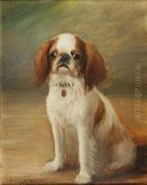 Seated English Toy Spaniel Oil Painting by Henry Crowther