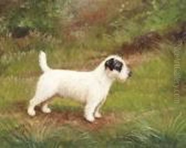 Terrier In A Landscape Oil Painting by Henry Crowther