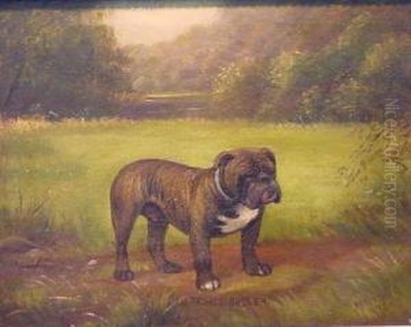 'ospringe Bugler' In A Landscape (bulldog) Oil Painting by Henry Crowther